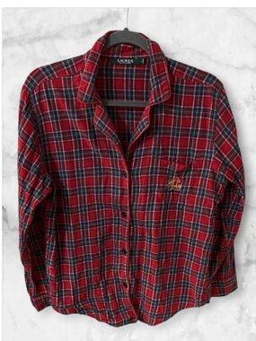 Lauren Ralph Lauren red plaid flannel button up shirt size large